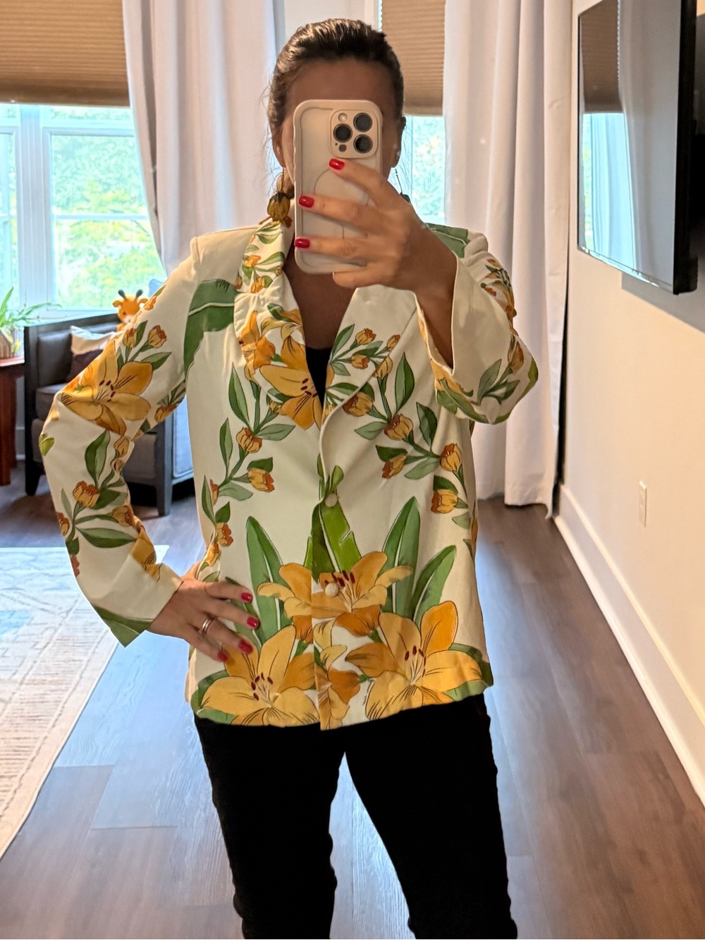 Floral Printed Button-Front Jacket - Yellow & Green